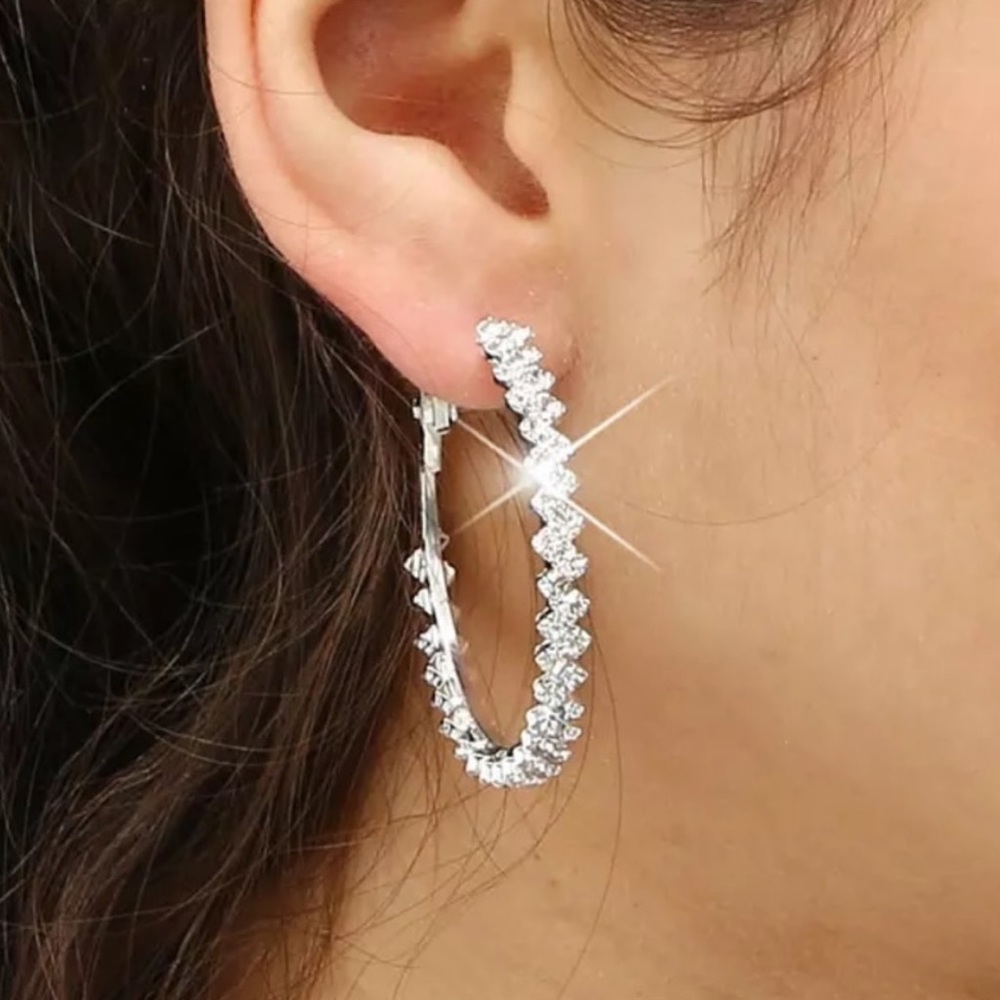 NEW DIAMOND STERLING SILVER HOOP EARRINGS, NICE EARRINGS, CUTE EARRINGS
